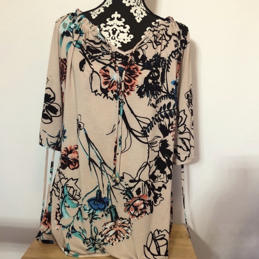 Multicolored tropical floral drawstring tunic L-XL